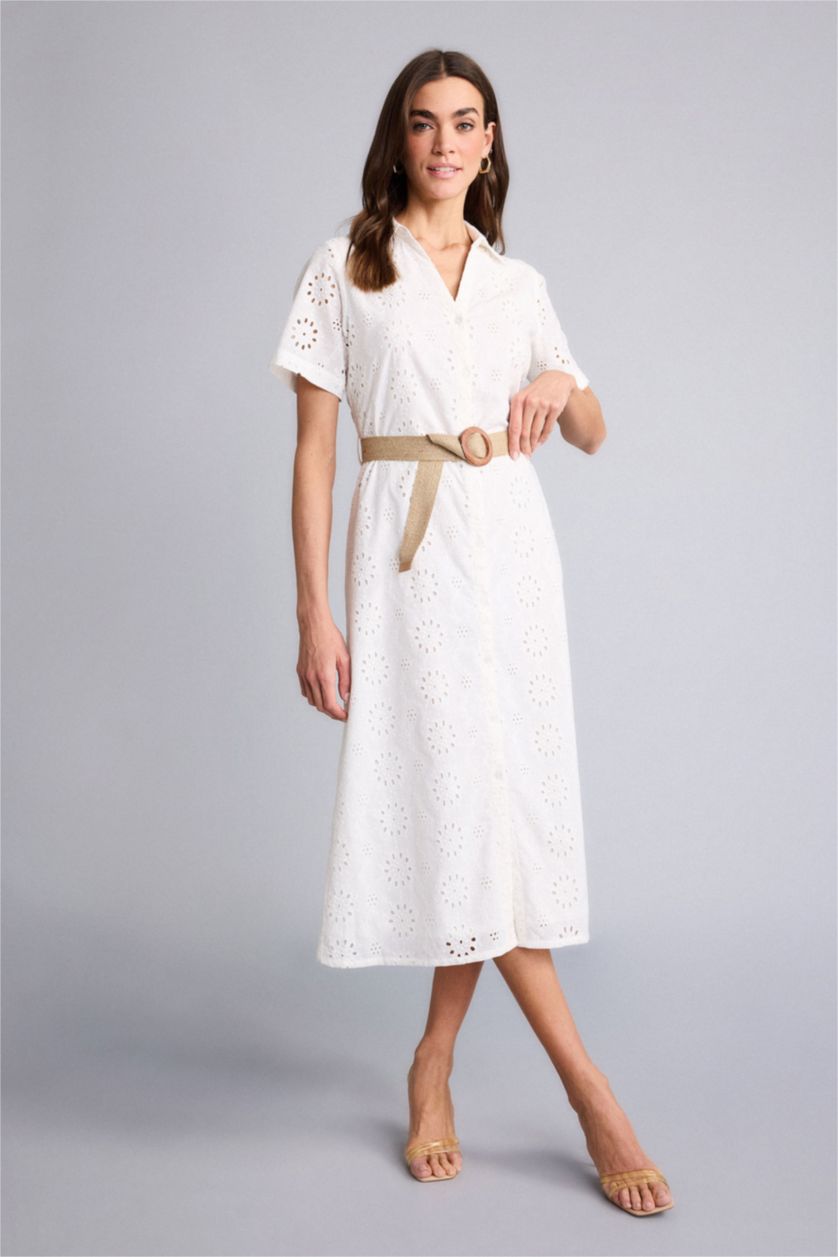 Women White brode Midi Dress