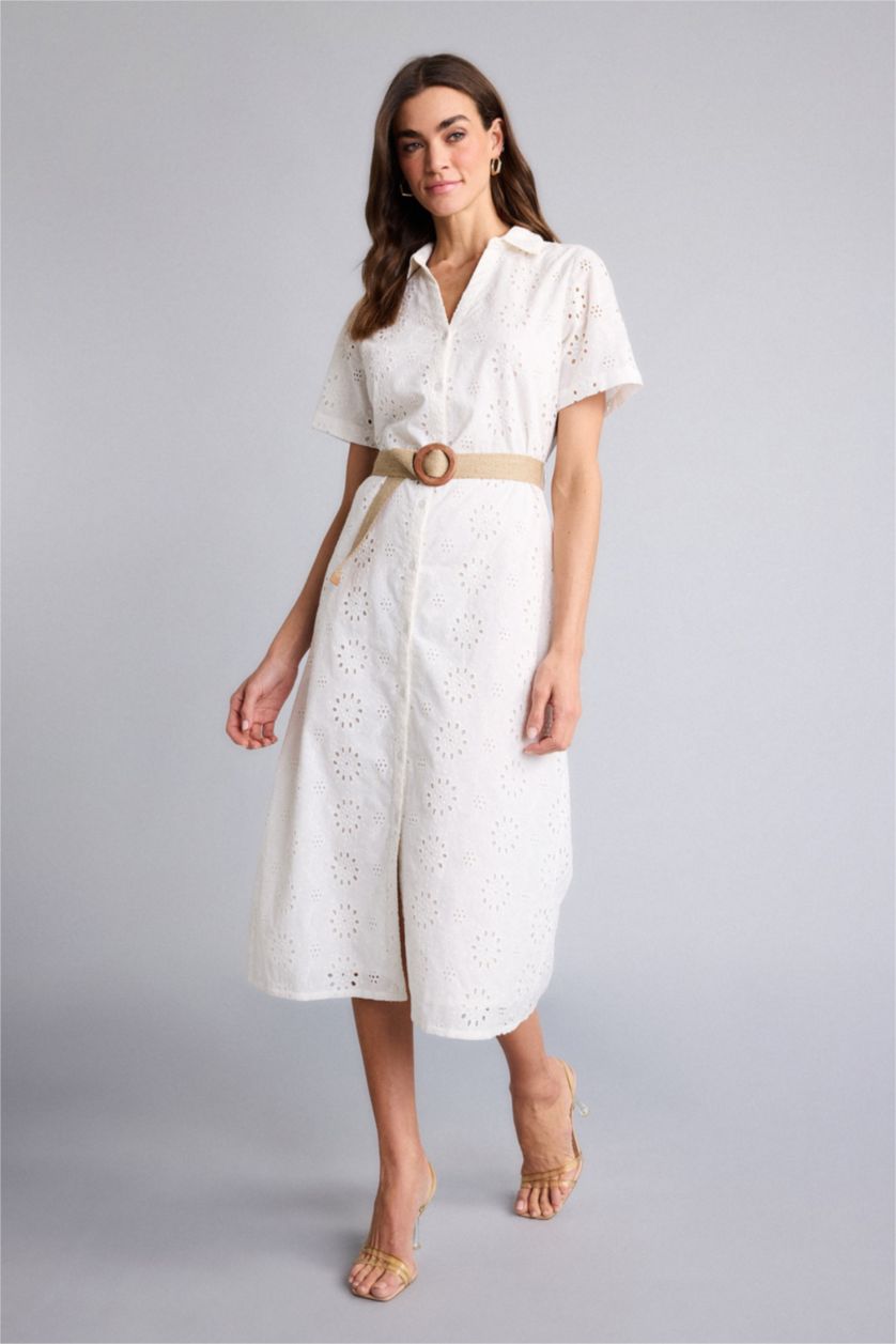 Women White brode Midi Dress