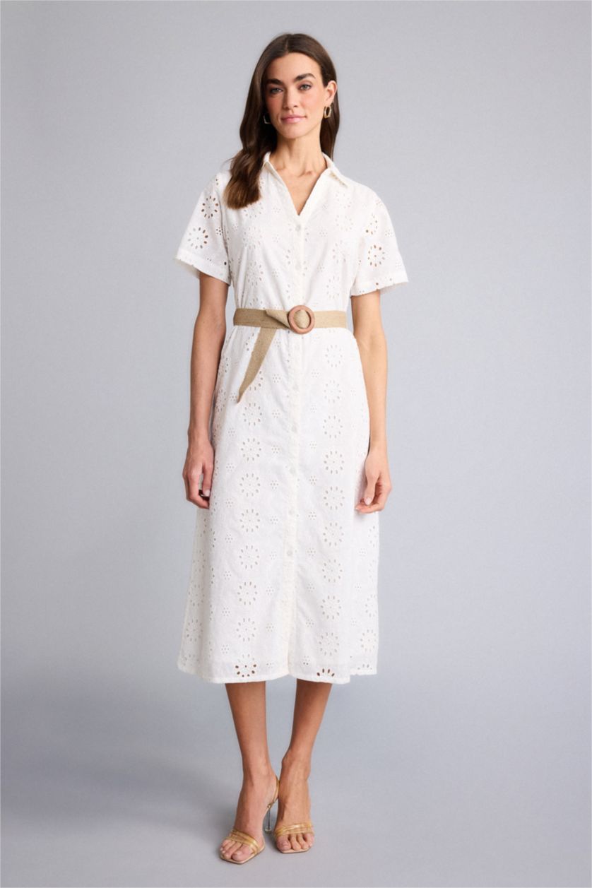 Women White brode Midi Dress