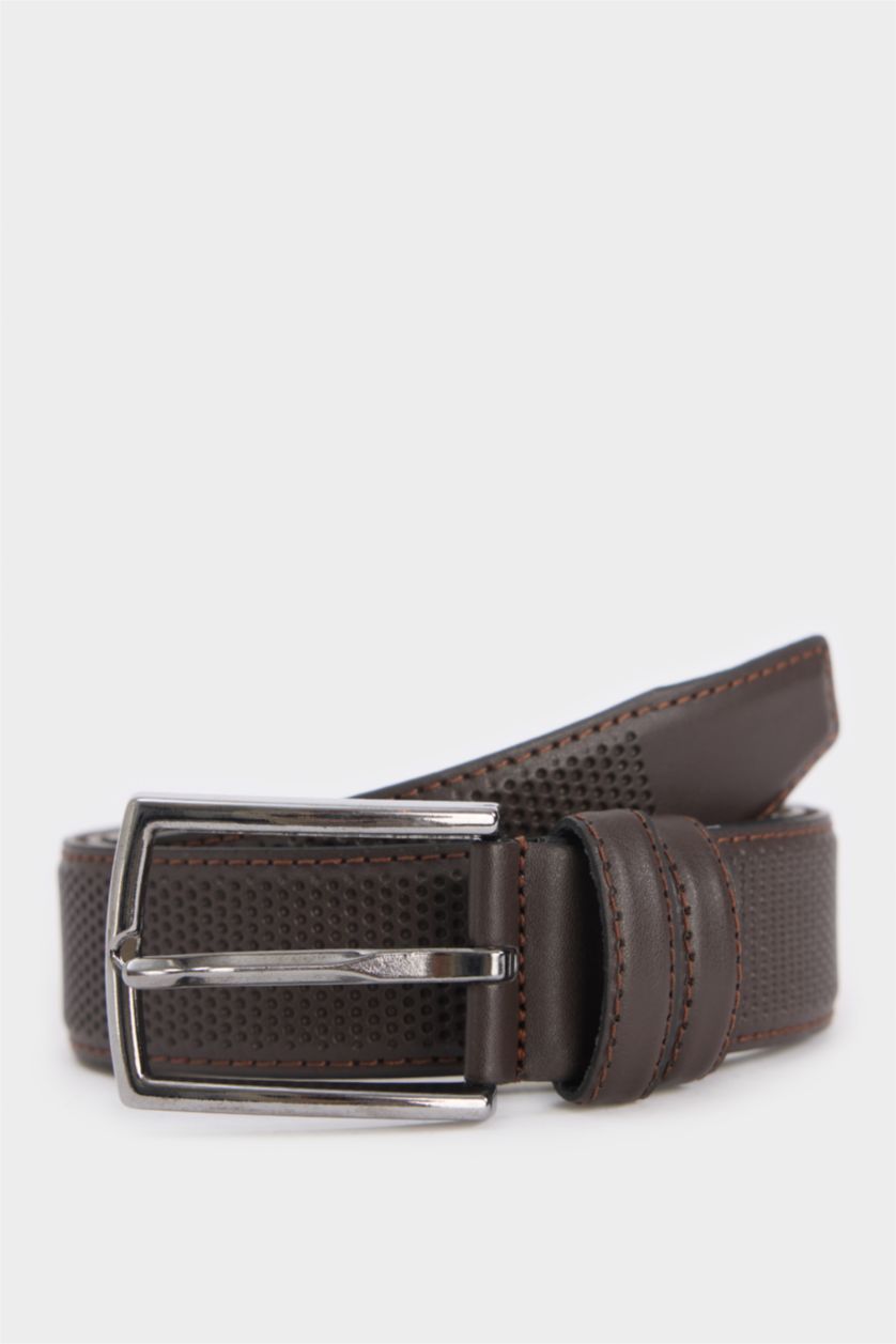 HOMME Marron Ceinture en simili cuir avec boucle rectangulaire pour homme