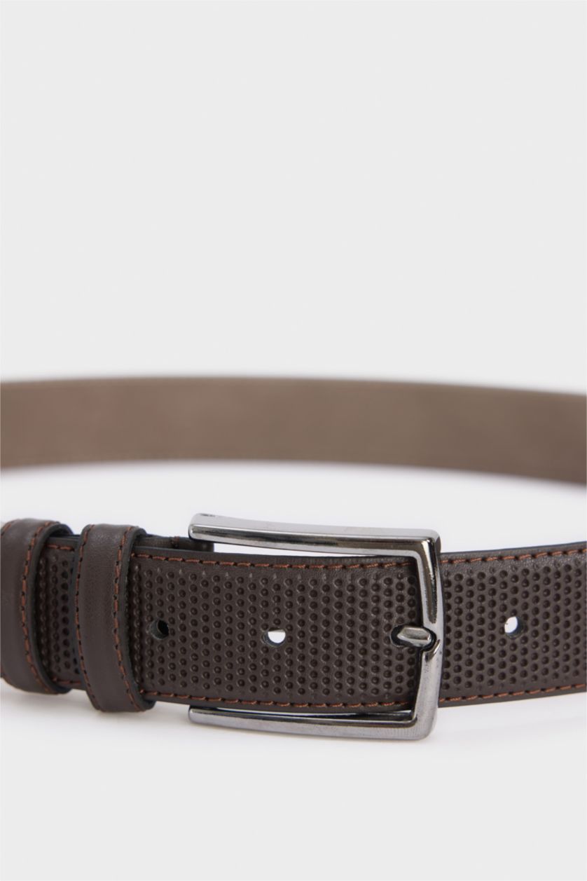 HOMME Marron Ceinture en simili cuir avec boucle rectangulaire pour homme
