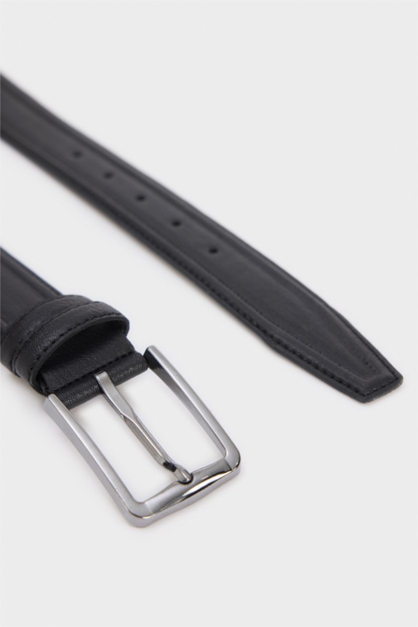 رجالي أسود حزام رجالي جلد صناعي بمشبك مستطيل