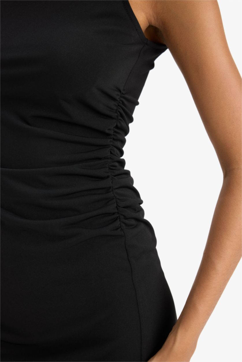 Женщины Черный Облегающее платье-футляр без рукавов с круглым вырезом