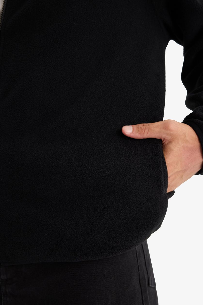 رجال أسود جاكيت صوفي قطيفة فرو قصة مريحة وياخة عالية