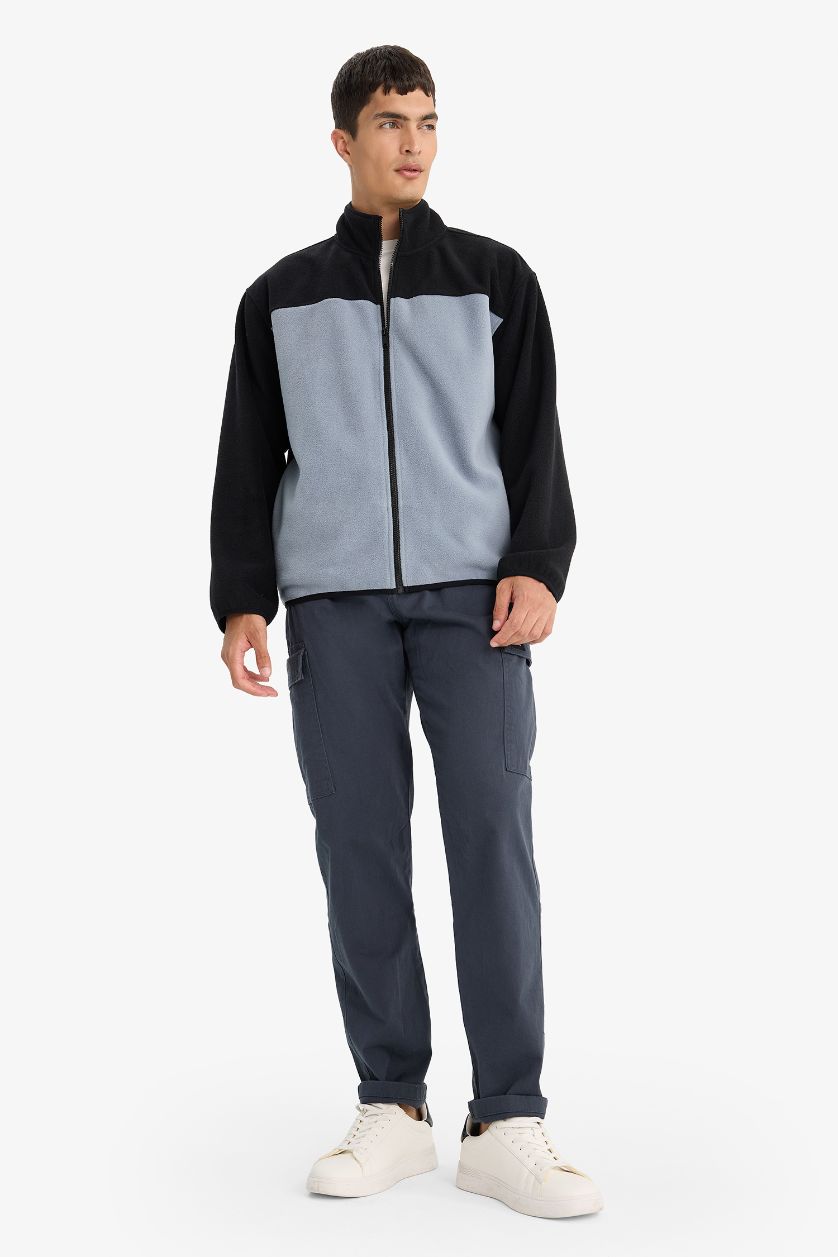 HOMME Noir Cardigan en polaire à col montant Coupe décontractée