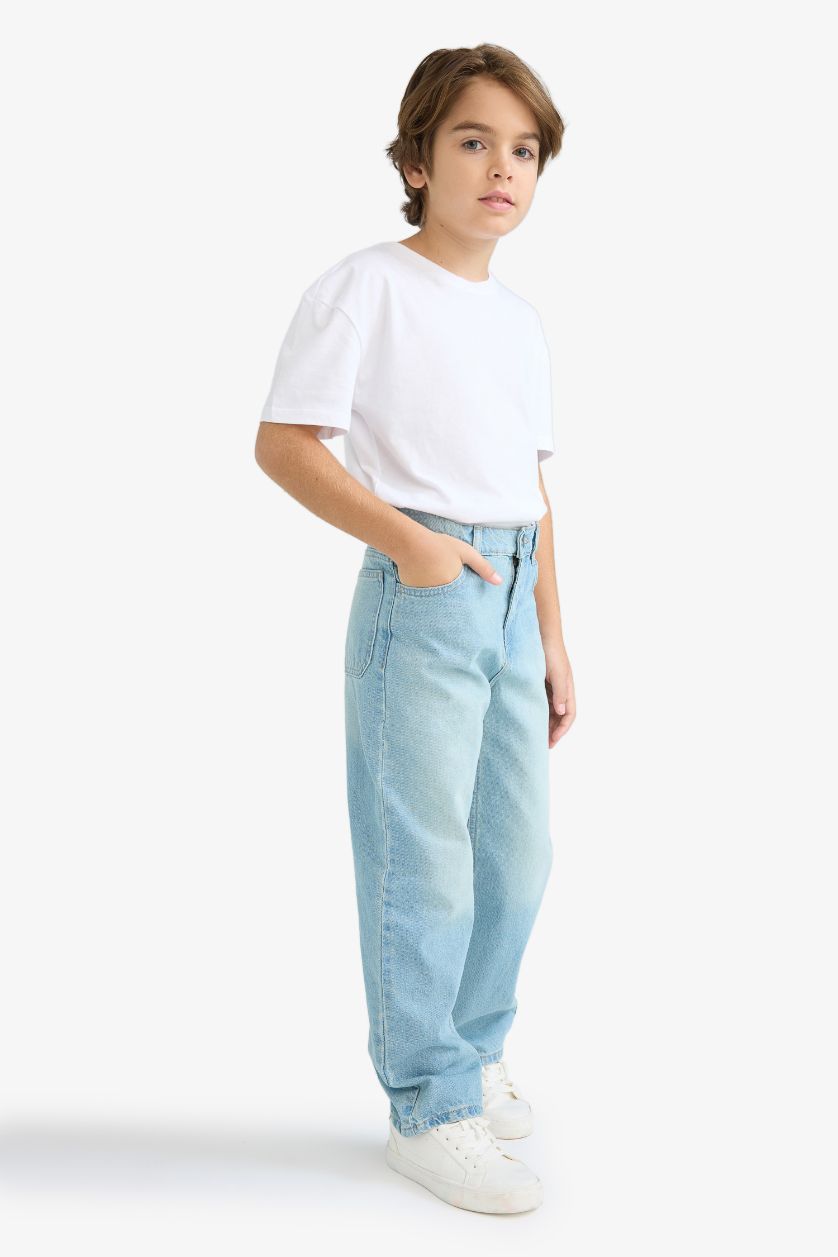 Erkek Çocuk - Genç Erkek Mavi Wide Leg Geniş Paça Pantolon Erkek Çocuk