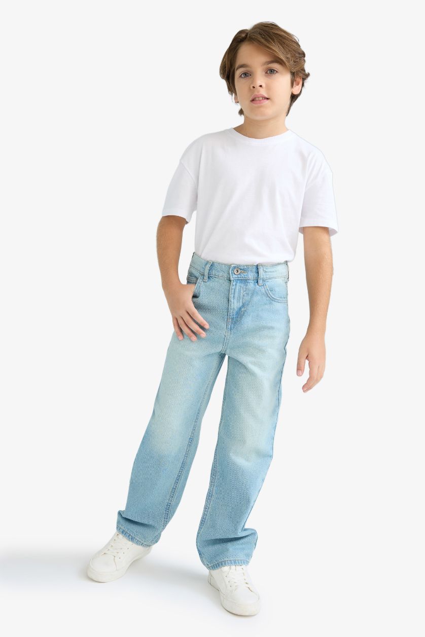 Erkek Çocuk - Genç Erkek Mavi Wide Leg Geniş Paça Pantolon Erkek Çocuk