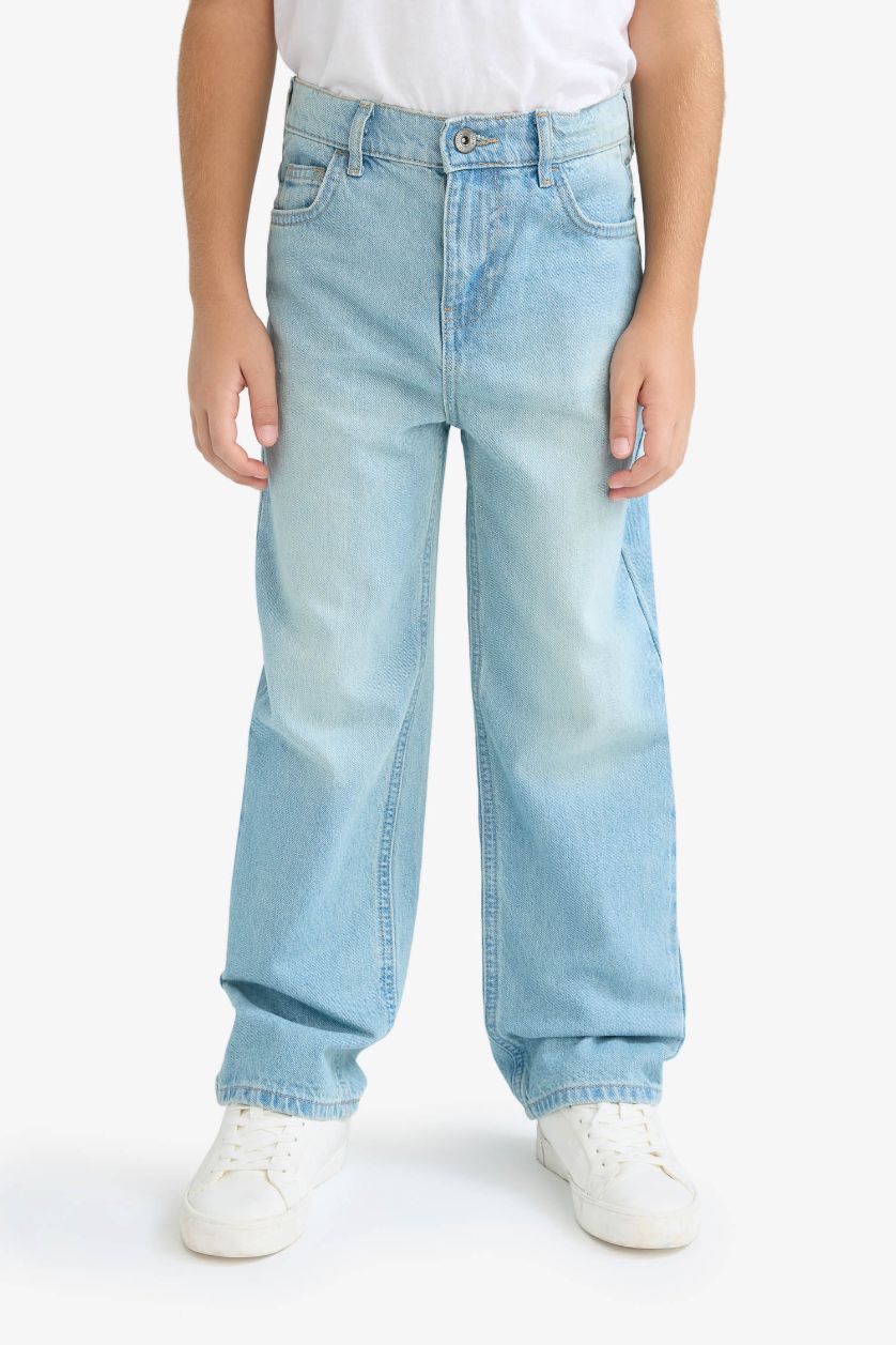 Erkek Çocuk - Genç Erkek Mavi Wide Leg Geniş Paça Pantolon Erkek Çocuk