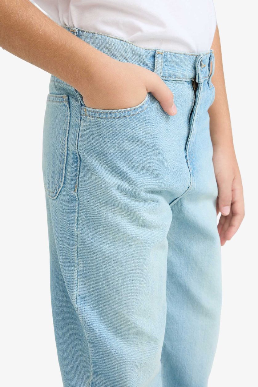 Erkek Çocuk - Genç Erkek Mavi Wide Leg Geniş Paça Pantolon Erkek Çocuk