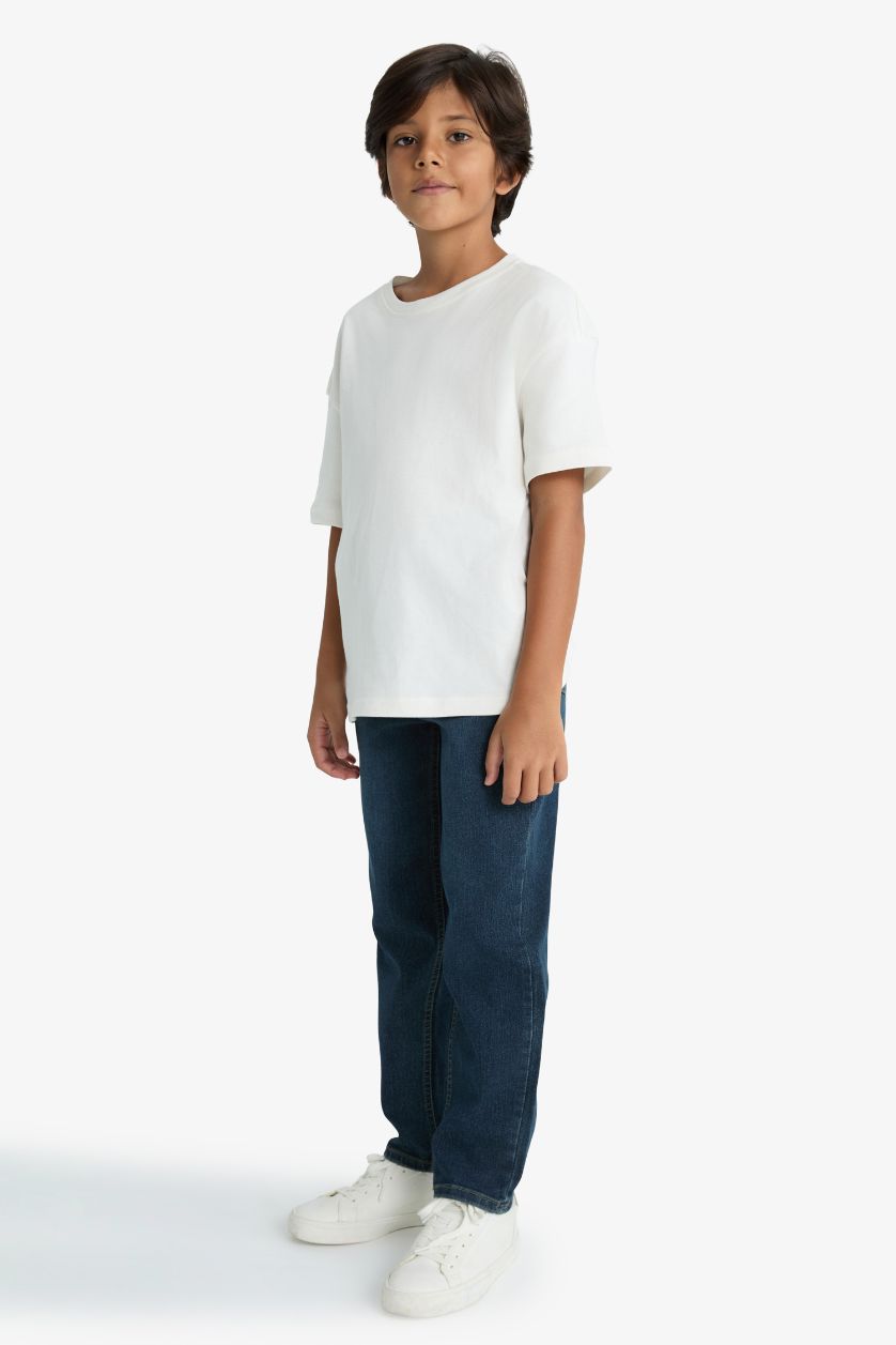 Erkek Çocuk - Genç Erkek Koyu Yeşil Straight Fit Düz Paça Jean Pantolon Erkek Çocuk