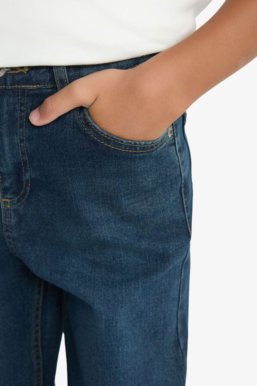 Erkek Çocuk - Genç Erkek Koyu Yeşil Straight Fit Düz Paça Jean Pantolon Erkek Çocuk