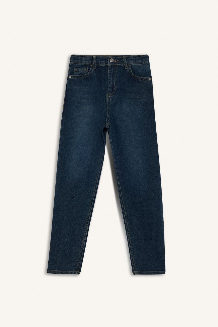 Erkek Çocuk - Genç Erkek Koyu Yeşil Straight Fit Düz Paça Jean Pantolon Erkek Çocuk