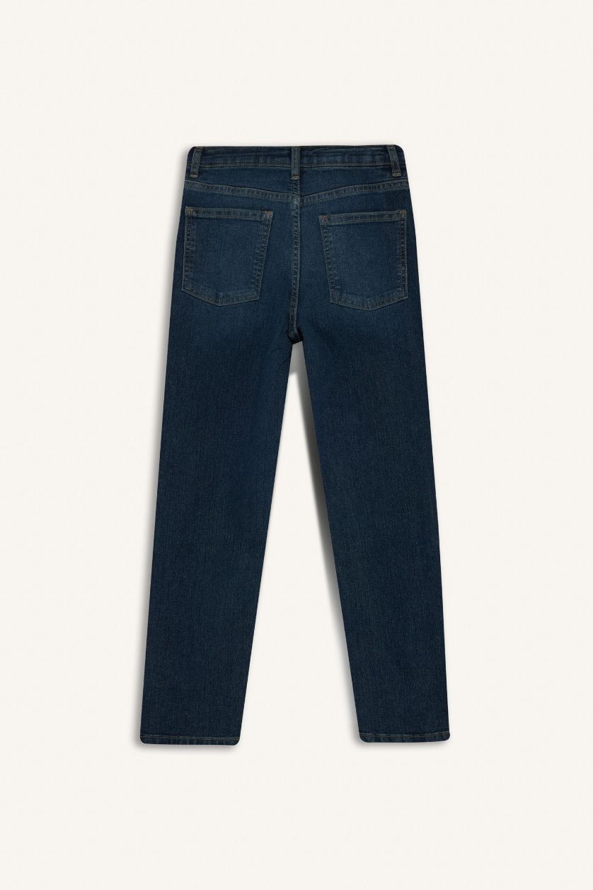 Erkek Çocuk - Genç Erkek Koyu Yeşil Straight Fit Düz Paça Jean Pantolon Erkek Çocuk