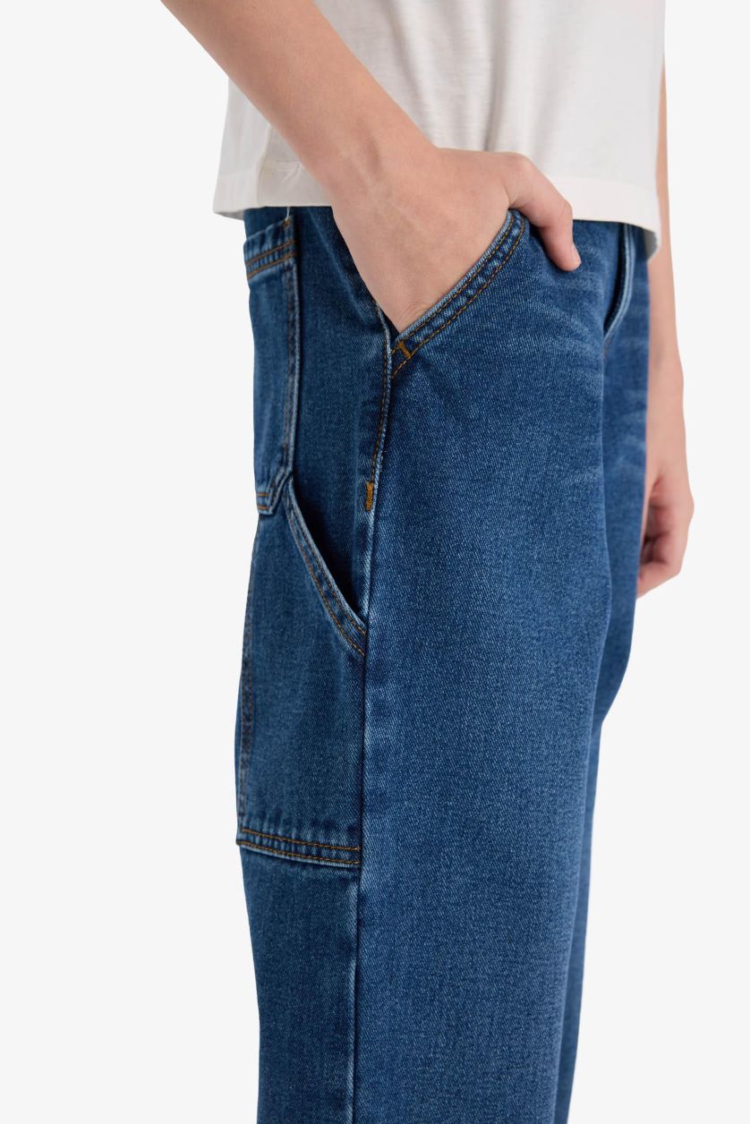 Erkek Çocuk - Genç Erkek Mavi Wide Leg Düz Paça Jean Pantolon Erkek Çocuk