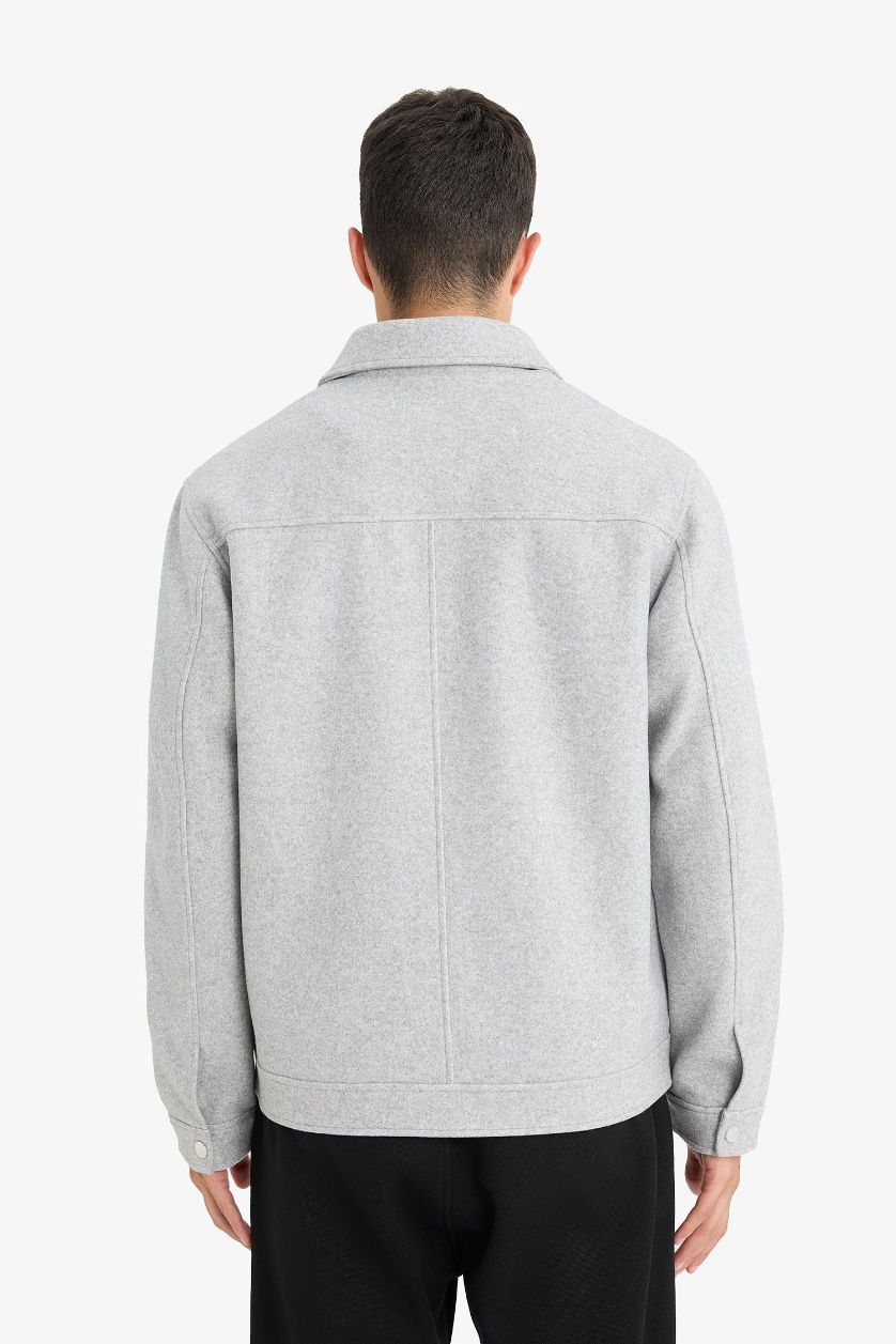 رجالي ميلانج رمادي جاكيت بامب سليم فيت بياقة بولو