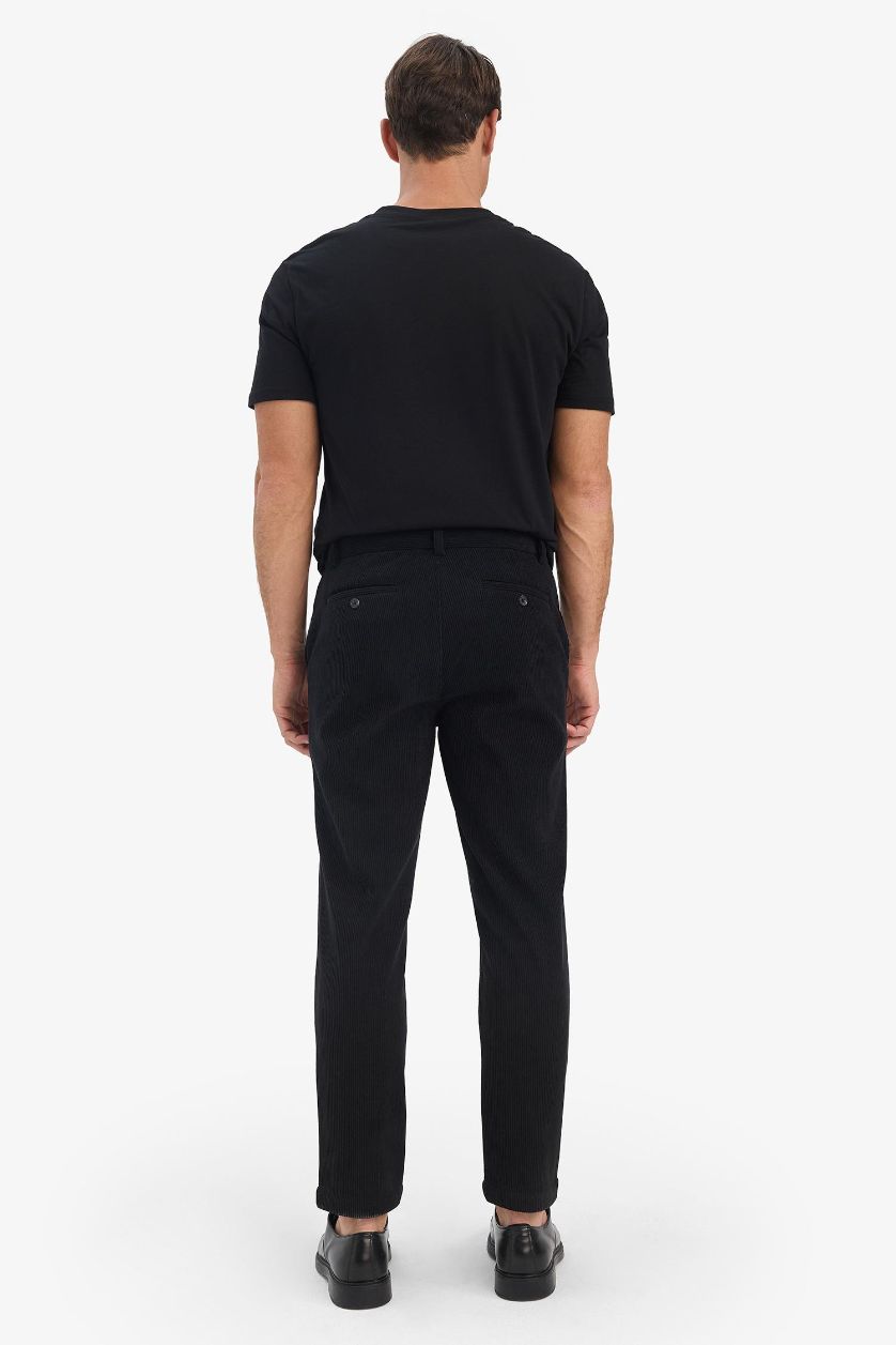 Man Black Regular Fit Straight Leg Velvet Trousers