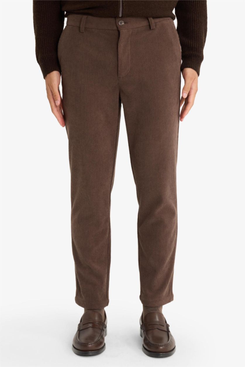 MAN Brown Regular Fit Straight Leg Velvet Trousers
