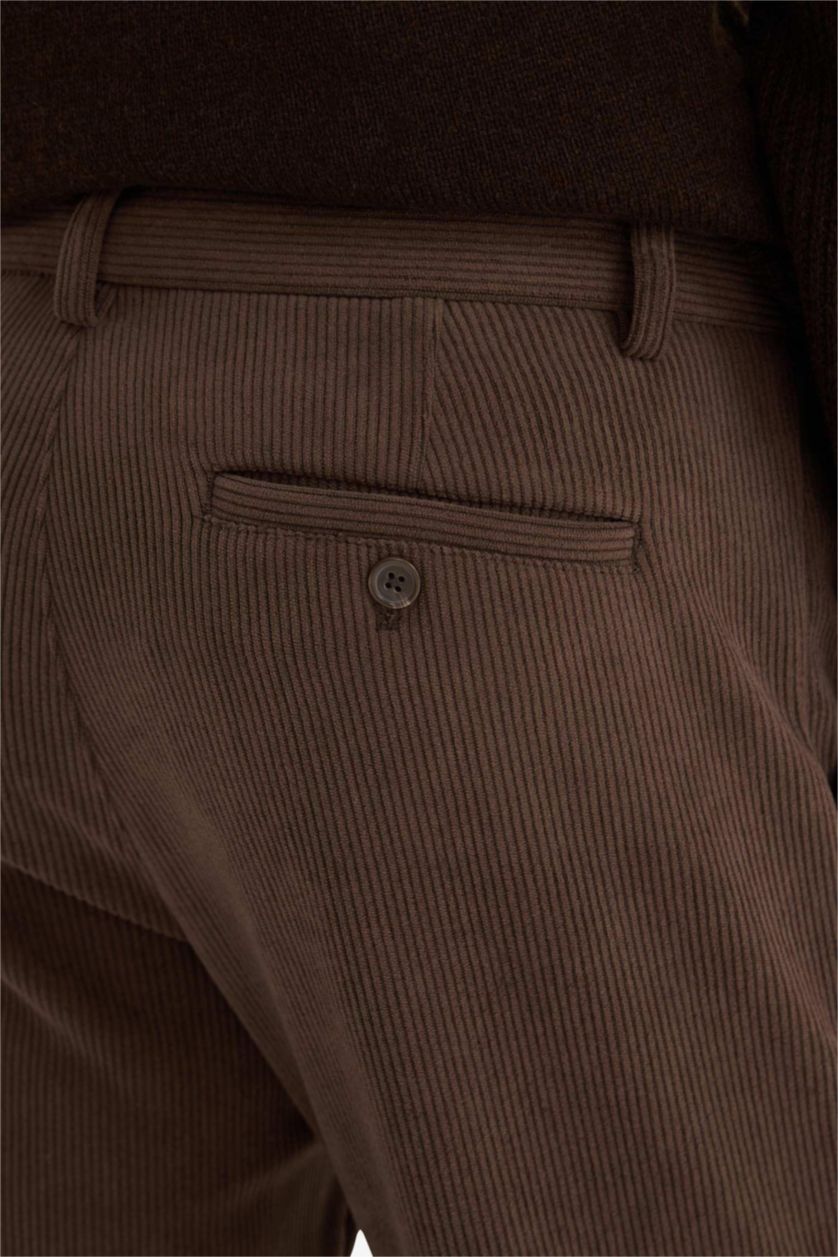 MAN Brown Regular Fit Straight Leg Velvet Trousers