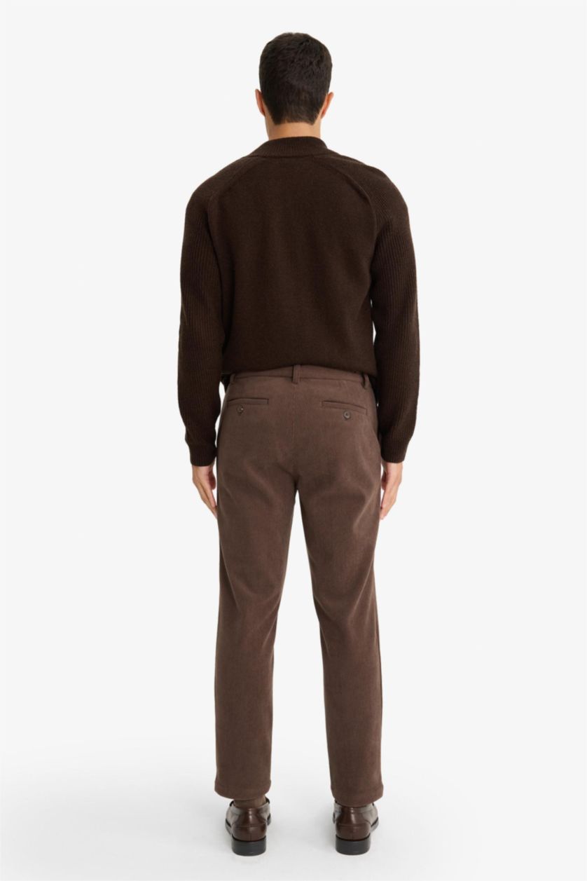 MAN Brown Regular Fit Straight Leg Velvet Trousers
