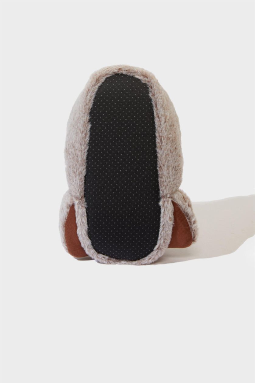 Man Beige Man Flat Sole Dog Themed Home Slippers