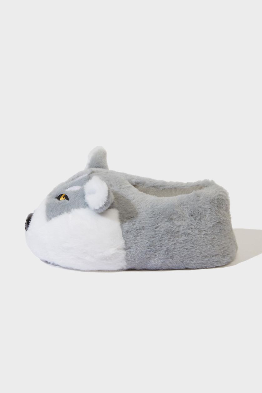 Man Grey Man Animal Flat Wolf Themed Home Slippers