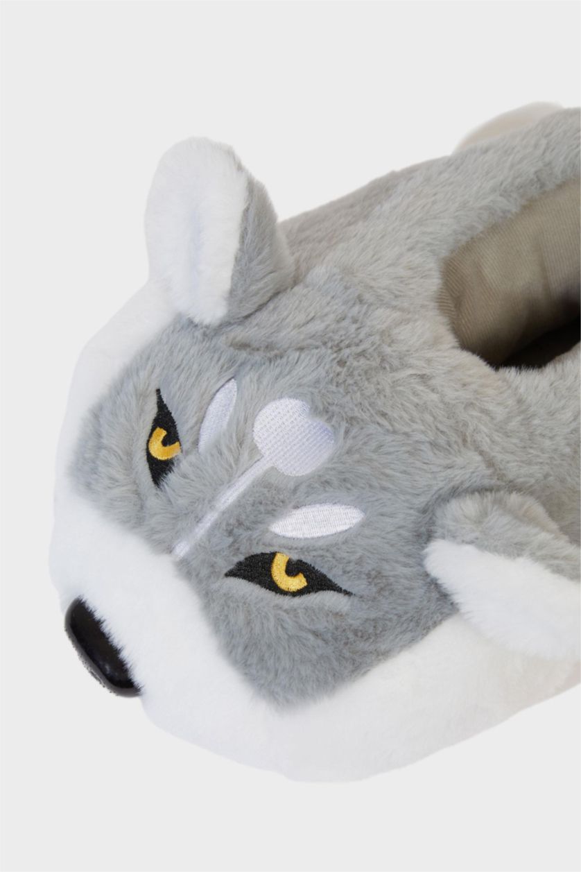 Man Grey Man Animal Flat Wolf Themed Home Slippers