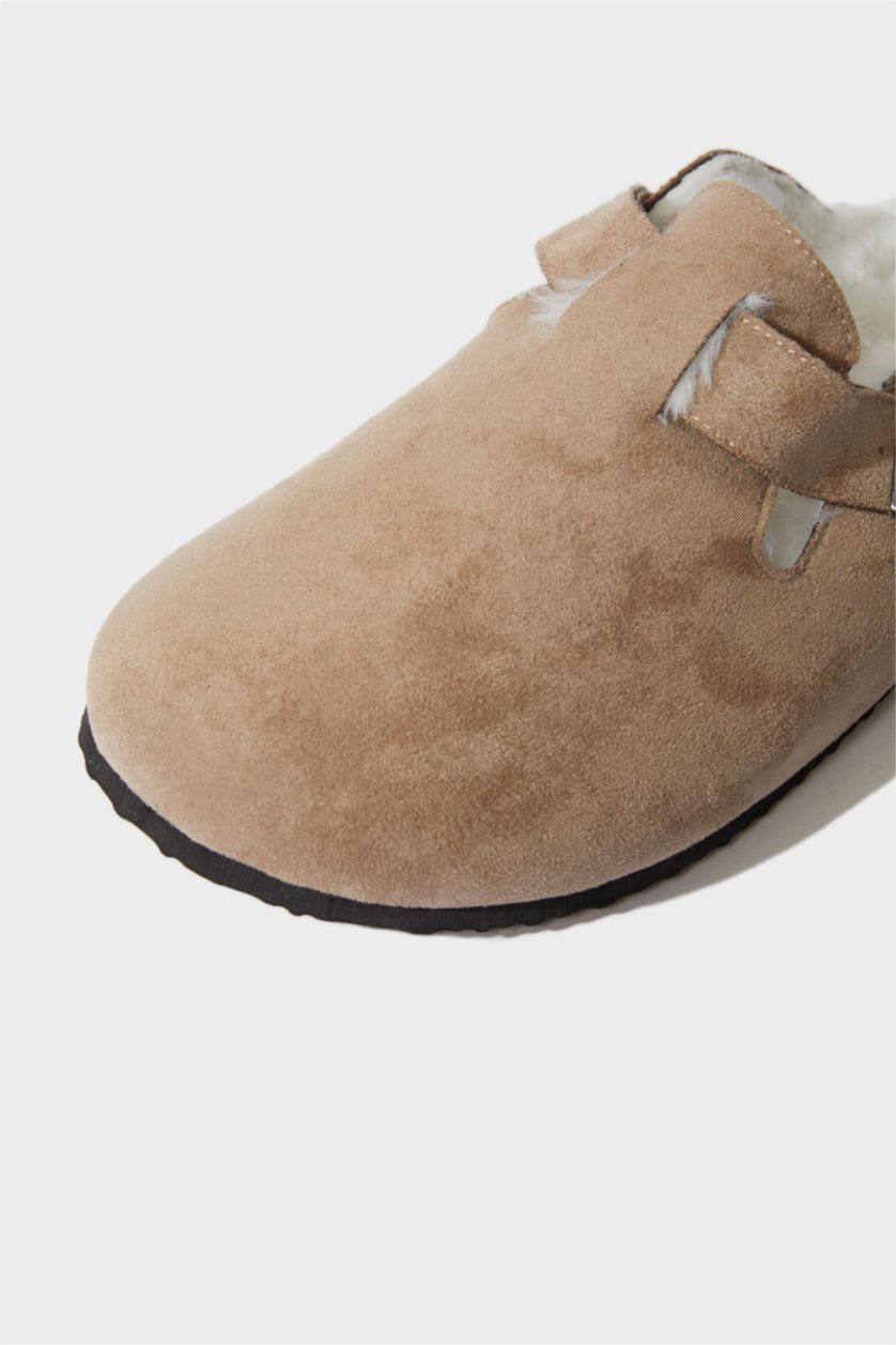 Erkek Bej Erkek Düz Taban Süet Ev Terliği