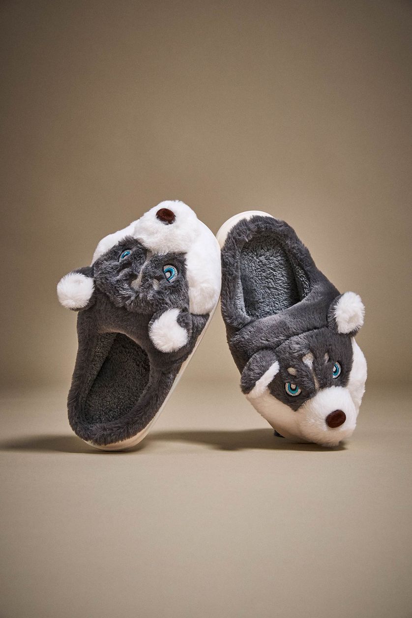 Erkek Gri Erkek Kurt Düz Taban Panduf