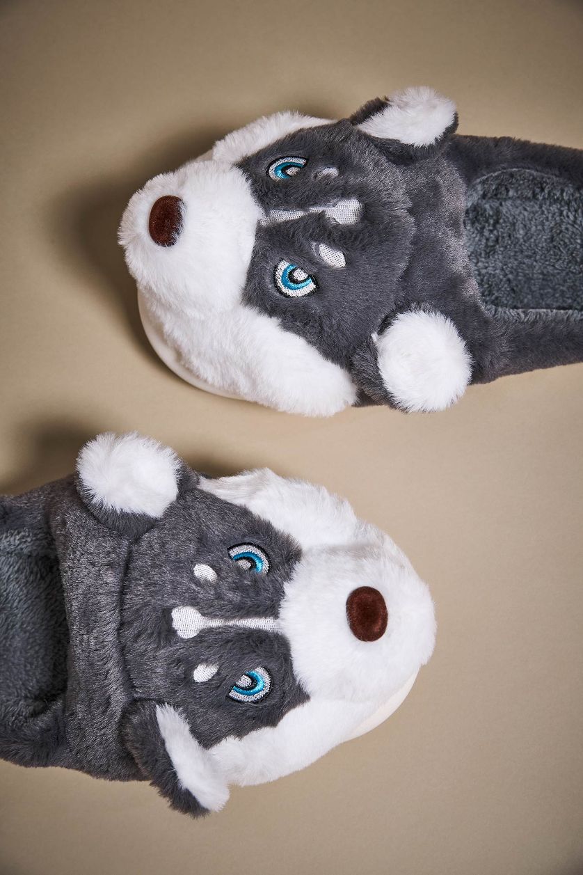 Erkek Gri Erkek Kurt Düz Taban Panduf