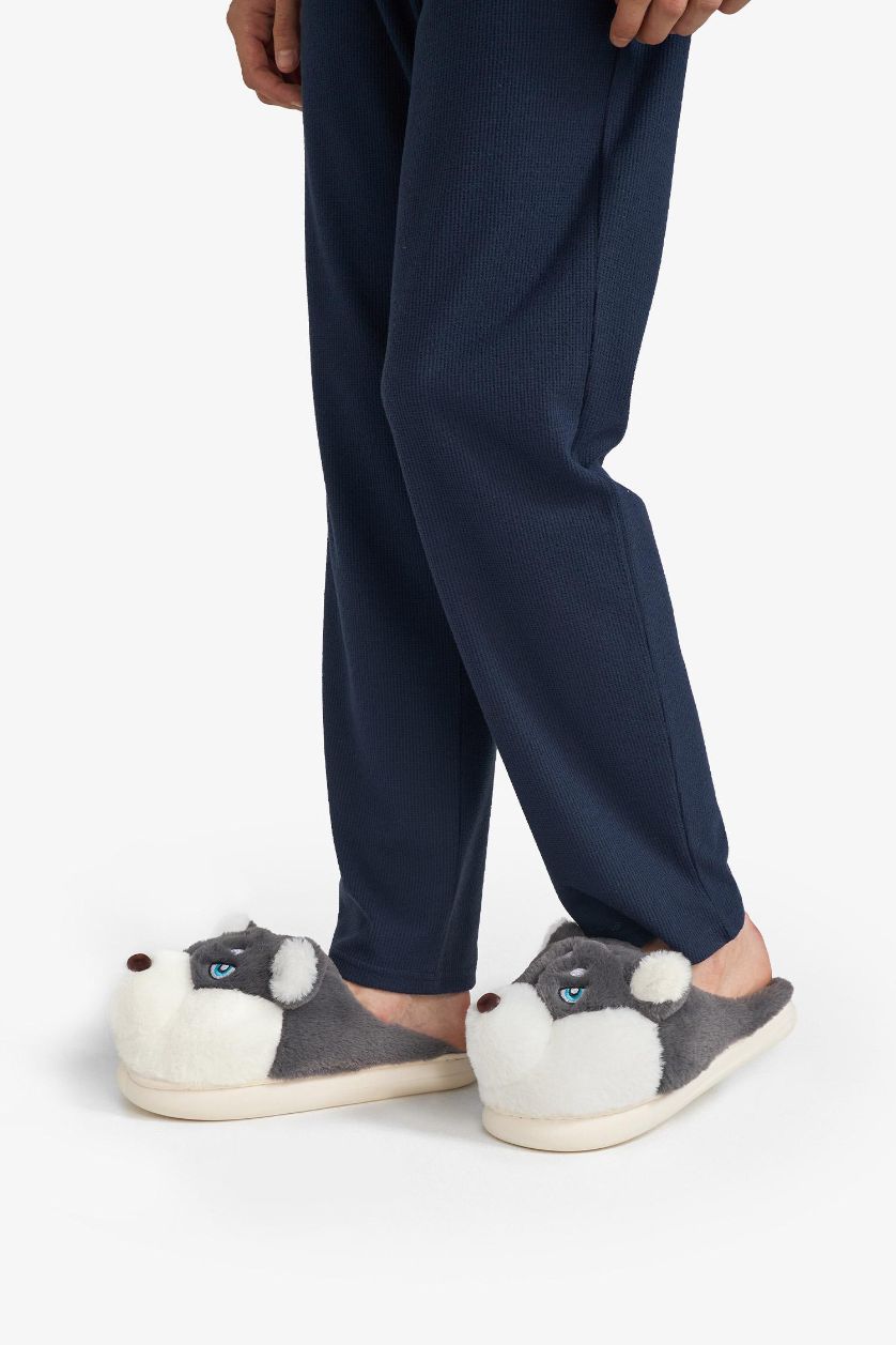 Erkek Gri Erkek Kurt Düz Taban Panduf