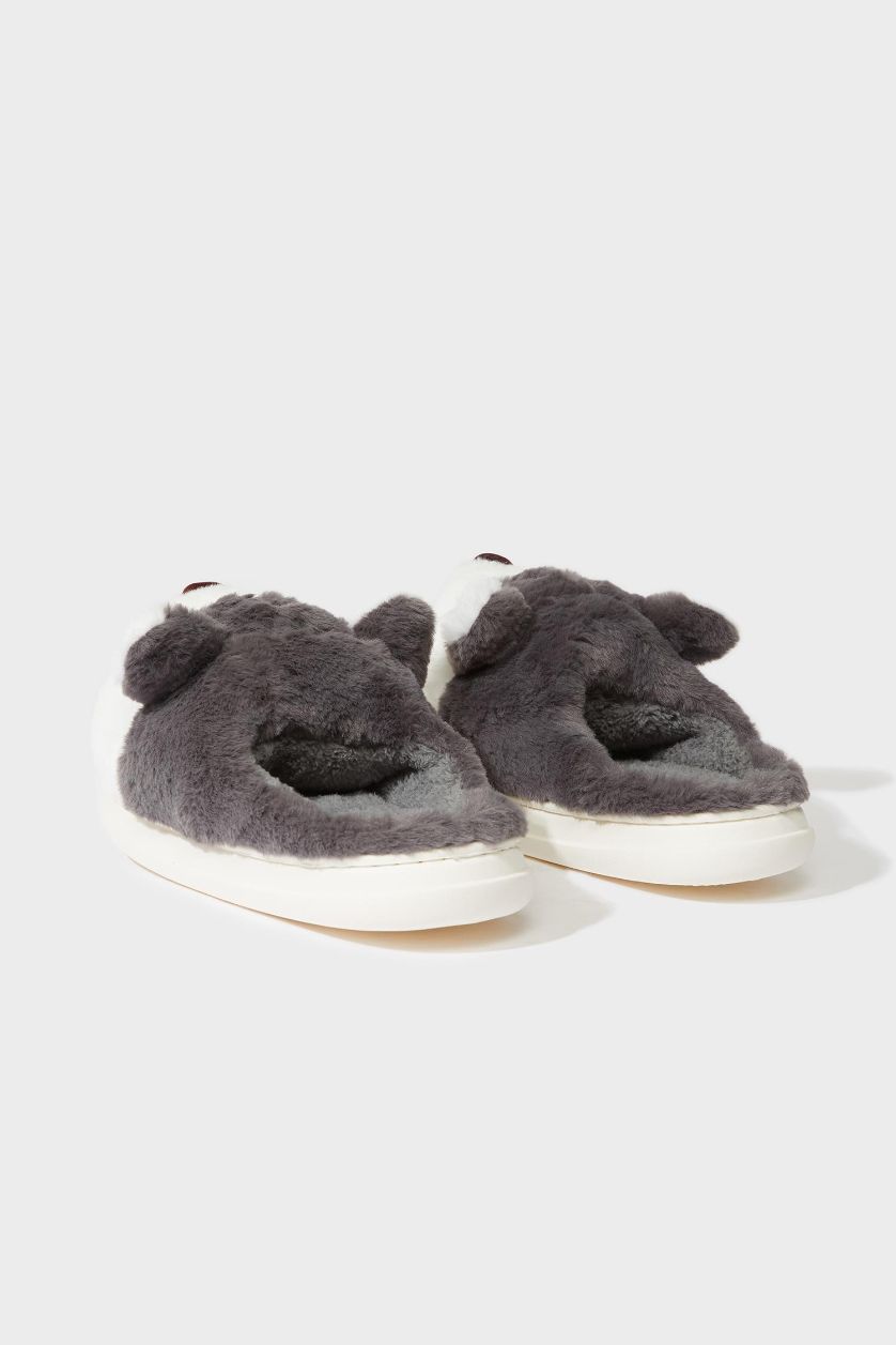 Erkek Gri Erkek Kurt Düz Taban Panduf