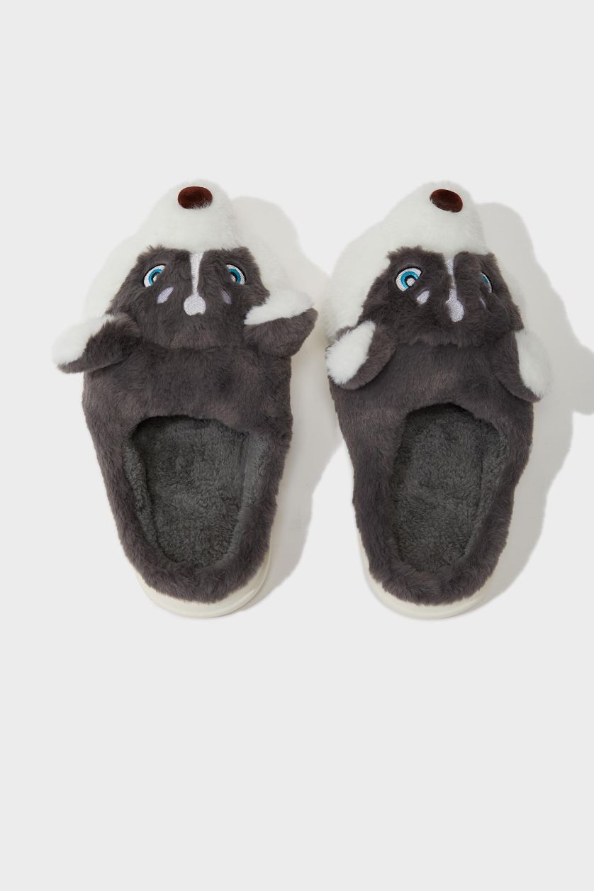 Erkek Gri Erkek Kurt Düz Taban Panduf