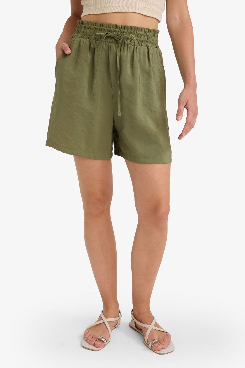 Woman Khaki modal High Waist Regular Hem Shorts