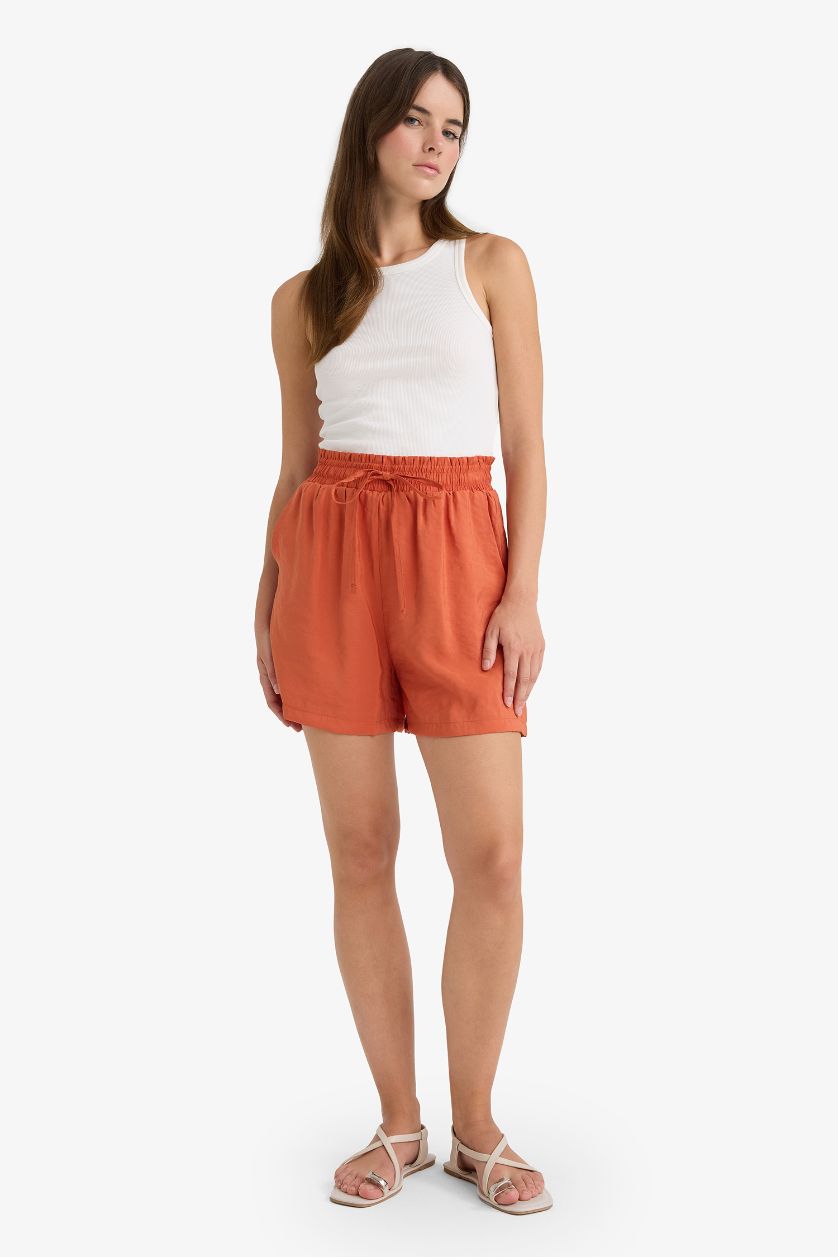 Woman Orange modal High Waist Regular Hem Shorts