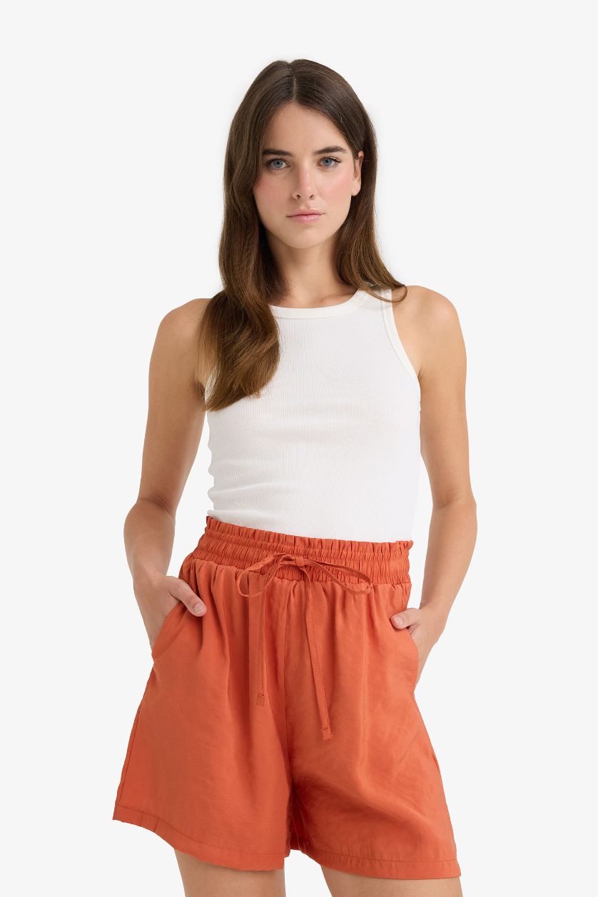 Woman Orange modal High Waist Regular Hem Shorts