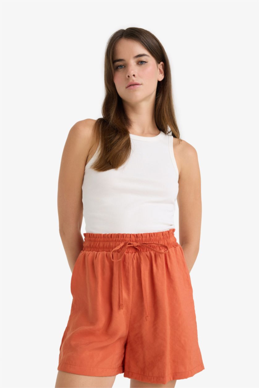 Woman Orange modal High Waist Regular Hem Shorts