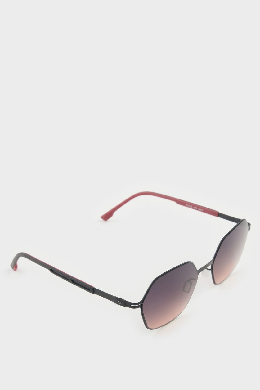 Erkek Bordo Erkek Altıgen Bordo Metal Çerçeve Siyah Cam UV Güneş Gözlüğü