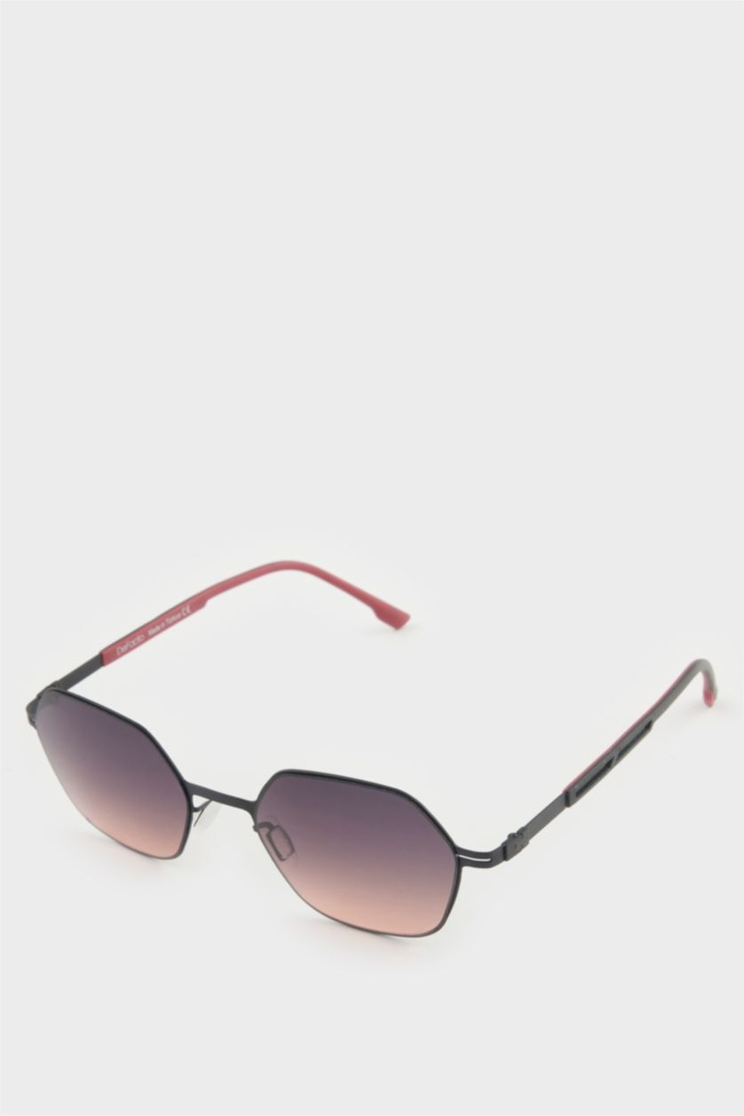 Erkek Bordo Erkek Altıgen Bordo Metal Çerçeve Siyah Cam UV Güneş Gözlüğü