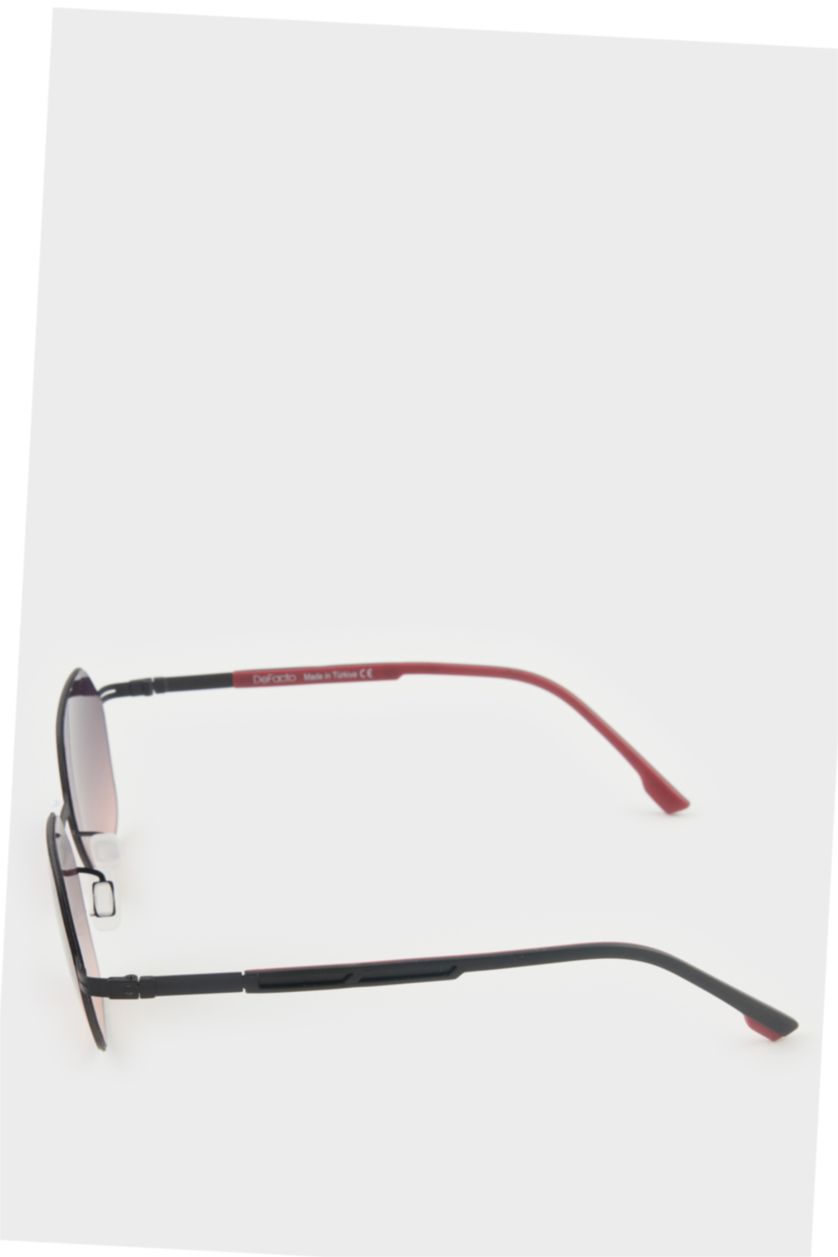 Erkek Bordo Erkek Altıgen Bordo Metal Çerçeve Siyah Cam UV Güneş Gözlüğü