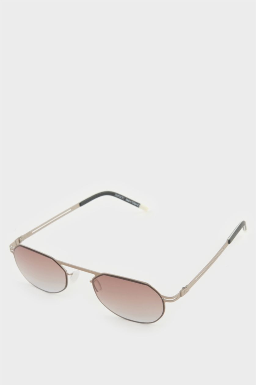 Erkek Bej Erkek Küçük Oval Bej Metal Çerçeve Kahve Cam UV Güneş Gözlüğü