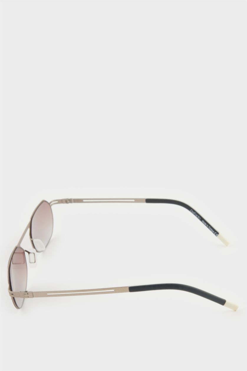 Erkek Bej Erkek Küçük Oval Bej Metal Çerçeve Kahve Cam UV Güneş Gözlüğü