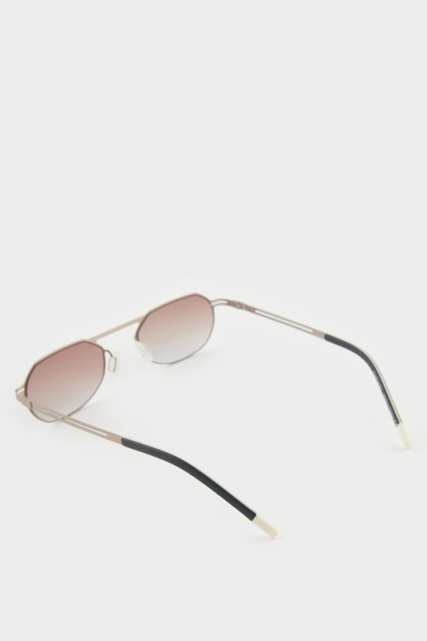 Erkek Bej Erkek Küçük Oval Bej Metal Çerçeve Kahve Cam UV Güneş Gözlüğü