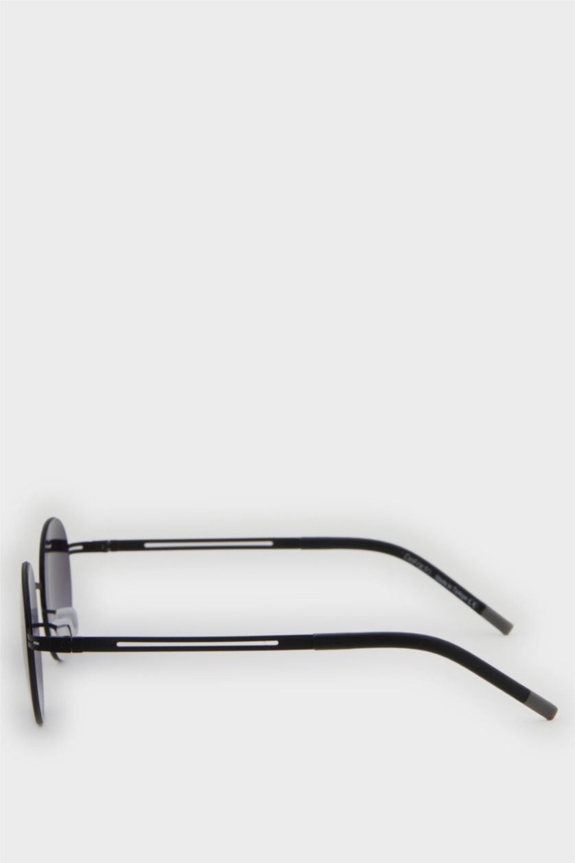 Erkek Siyah Erkek Yuvarlak Siyah Metal Çerçeve Siyah Cam UV Güneş Gözlüğü