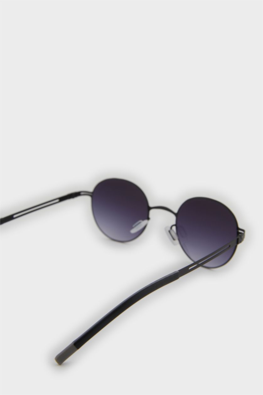 Erkek Siyah Erkek Yuvarlak Siyah Metal Çerçeve Siyah Cam UV Güneş Gözlüğü