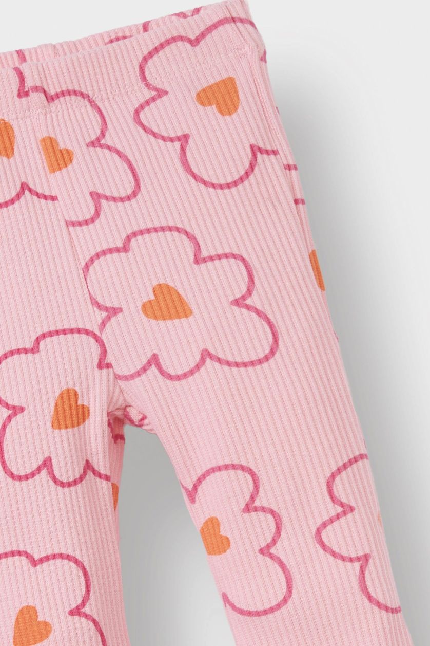 Kız Bebek Açık Pembe 2'li Takım Çiçekli Sweatshirt İspanyol Paça Tayt Kız Bebek