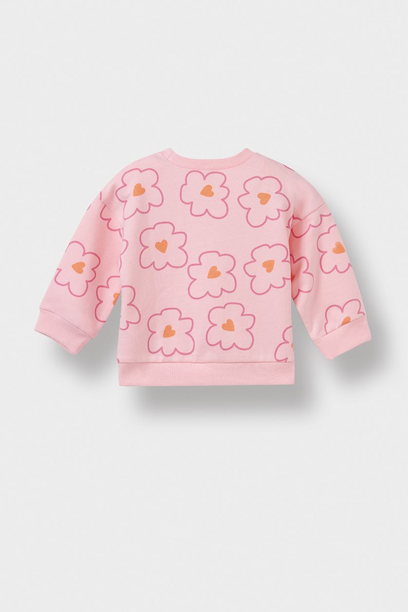 Kız Bebek Açık Pembe 2'li Takım Çiçekli Sweatshirt İspanyol Paça Tayt Kız Bebek