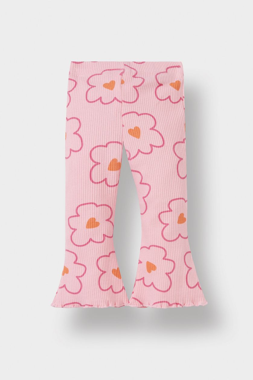 Kız Bebek Açık Pembe 2'li Takım Çiçekli Sweatshirt İspanyol Paça Tayt Kız Bebek