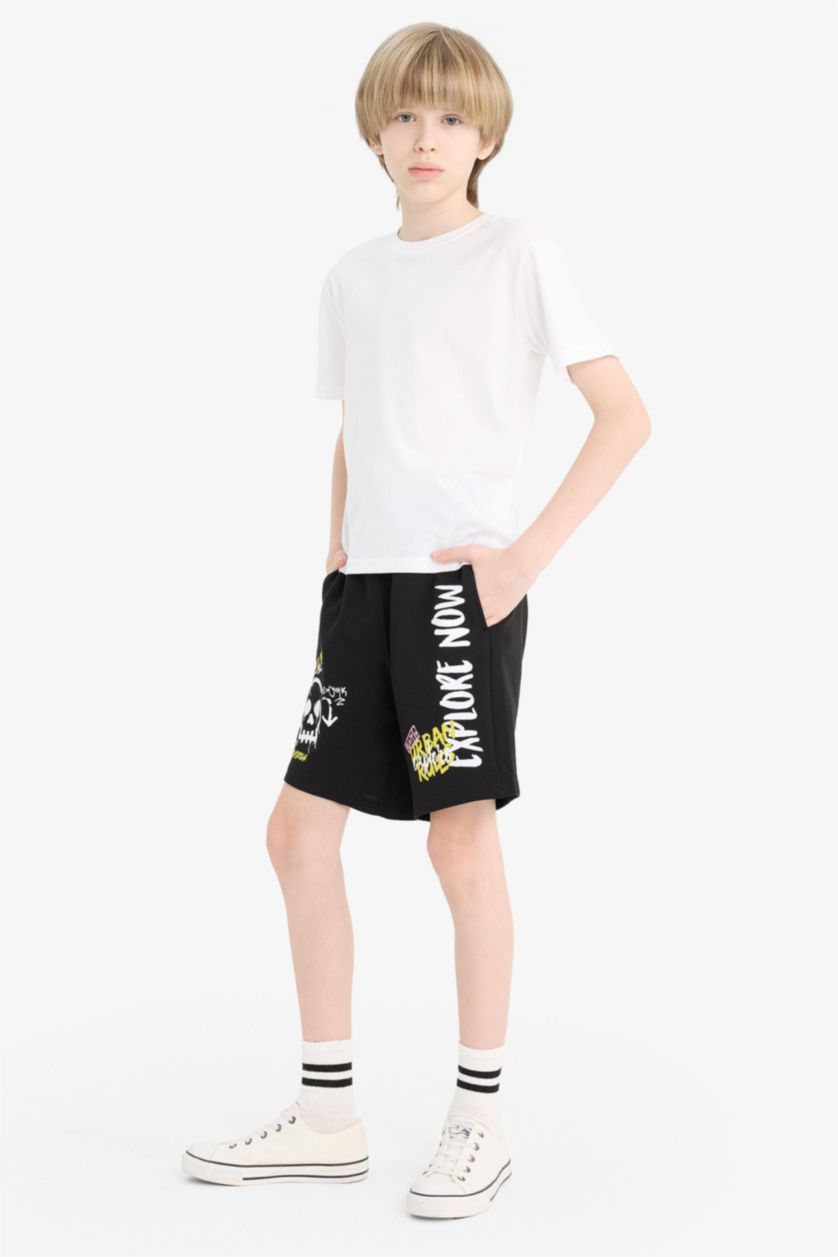 Boys & Teens Black Boy Elastic Waist Printed Shorts