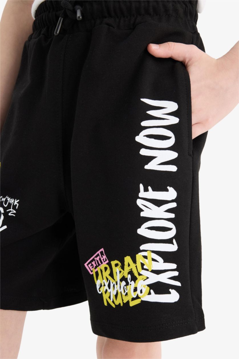 Boys & Teens Black Boy Elastic Waist Printed Shorts