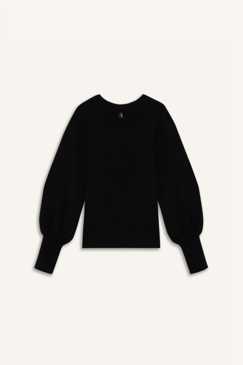 Kadın Siyah Regular Fit Bisiklet Yaka Basic Düz Triko Kazak